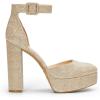 DREAM PAIRS Women’s Platform High Chunky Heels Closed Toe Block Ankle Strap Dress Buckle Round Toe Wedding Party Comfortable Pumps Shoes(Gold-glitter)