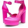 DREAM PAIRS Women’s Platform High Chunky Heels Closed Toe Block Ankle Strap Dress Buckle Round Toe Wedding Party Comfortable Pumps Shoes(Hot Pink-satin)