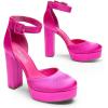 DREAM PAIRS Women’s Platform High Chunky Heels Closed Toe Block Ankle Strap Dress Buckle Round Toe Wedding Party Comfortable Pumps Shoes(Hot Pink-satin)