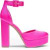 DREAM PAIRS Women’s Platform High Chunky Heels Closed Toe Block Ankle Strap Dress Buckle Round Toe Wedding Party Comfortable Pumps Shoes(Hot Pink-satin)
