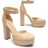 DREAM PAIRS Women’s Platform High Chunky Heels Closed Toe Block Ankle Strap Dress Buckle Round Toe Wedding Party Comfortable Pumps Shoes(Nude-pu)