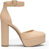 DREAM PAIRS Women’s Platform High Chunky Heels Closed Toe Block Ankle Strap Dress Buckle Round Toe Wedding Party Comfortable Pumps Shoes(Nude-pu)