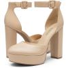 DREAM PAIRS Women’s Platform High Chunky Heels Closed Toe Block Ankle Strap Dress Buckle Round Toe Wedding Party Comfortable Pumps Shoes(Nude-pu)
