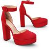 DREAM PAIRS Women’s Platform High Chunky Heels Closed Toe Block Ankle Strap Dress Buckle Round Toe Wedding Party Comfortable Pumps Shoes(Red-suede)