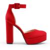 DREAM PAIRS Women’s Platform High Chunky Heels Closed Toe Block Ankle Strap Dress Buckle Round Toe Wedding Party Comfortable Pumps Shoes(Red-suede)
