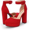 DREAM PAIRS Women’s Platform High Chunky Heels Closed Toe Block Ankle Strap Dress Buckle Round Toe Wedding Party Comfortable Pumps Shoes(Red-suede)