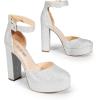 DREAM PAIRS Women’s Platform High Chunky Heels Closed Toe Block Ankle Strap Dress Buckle Round Toe Wedding Party Comfortable Pumps Shoes(Silver-glitter)