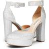 DREAM PAIRS Women’s Platform High Chunky Heels Closed Toe Block Ankle Strap Dress Buckle Round Toe Wedding Party Comfortable Pumps Shoes(Silver-glitter)