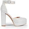 DREAM PAIRS Women’s Platform High Chunky Heels Closed Toe Block Ankle Strap Dress Buckle Round Toe Wedding Party Comfortable Pumps Shoes(Silver-glitter)