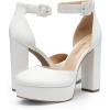 DREAM PAIRS Women’s Platform High Chunky Heels Closed Toe Block Ankle Strap Dress Buckle Round Toe Wedding Party Comfortable Pumps Shoes(White-pu)