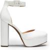 DREAM PAIRS Women’s Platform High Chunky Heels Closed Toe Block Ankle Strap Dress Buckle Round Toe Wedding Party Comfortable Pumps Shoes(White-pu)