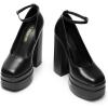 DREAM PAIRS Women’s Platform High Heels Closed Toe Chunky Block Pumps Square Toe Ankle Strap Dress Fashion Party Y2K Shoes(Black-pu)