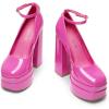 DREAM PAIRS Women’s Platform High Heels Closed Toe Chunky Block Pumps Square Toe Ankle Strap Dress Fashion Party Y2K Shoes(Hot Pink-pat)