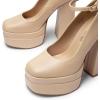 DREAM PAIRS Women’s Platform High Heels Closed Toe Chunky Block Pumps Square Toe Ankle Strap Dress Fashion Party Y2K Shoes(Nude-pu)
