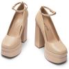 DREAM PAIRS Women’s Platform High Heels Closed Toe Chunky Block Pumps Square Toe Ankle Strap Dress Fashion Party Y2K Shoes(Nude-pu)