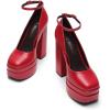 DREAM PAIRS Women’s Platform High Heels Closed Toe Chunky Block Pumps Square Toe Ankle Strap Dress Fashion Party Y2K Shoes(Red-pu)