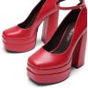 DREAM PAIRS Women’s Platform High Heels Closed Toe Chunky Block Pumps Square Toe Ankle Strap Dress Fashion Party Y2K Shoes(Red-pu)