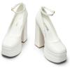 DREAM PAIRS Women’s Platform High Heels Closed Toe Chunky Block Pumps Square Toe Ankle Strap Dress Fashion Party Y2K Shoes(White-pu)