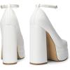 DREAM PAIRS Women’s Platform High Heels Closed Toe Chunky Block Pumps Square Toe Ankle Strap Dress Fashion Party Y2K Shoes(White-pu)