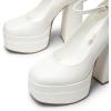 DREAM PAIRS Women’s Platform High Heels Closed Toe Chunky Block Pumps Square Toe Ankle Strap Dress Fashion Party Y2K Shoes(White-pu)