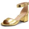 DREAM PAIRS Women’s Heeled Sandals, Chunky Heels, Open Toe Heels, Dressy Pumps Sandals(Gold-metallic)