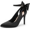 DREAM PAIRS Women’s High Heels Stiletto Strappy Pointed Toe Bow Dress Shoes Sexy Party Wedding Pumps(Black-satin)