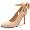 DREAM PAIRS Women’s High Heels Stiletto Strappy Pointed Toe Bow Dress Shoes Sexy Party Wedding Pumps(Nude-nubuck)