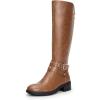 DREAM PAIRS Women’s Knee High Boots, Buckle Riding Boots(Light Brown)