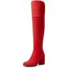 DREAM PAIRS Women’s Thigh High Block Heel Over The Knee Boots(Red-suede)