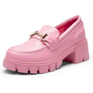 DREAM PAIRS Loafers for Women Platform Chunky Loafers Slip On Casual Shoes(Pink-pu)