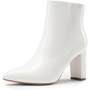 DREAM PAIRS Women’s Chunky Heel Ankle Booties Pointed Toe Short Boots(White-pat)