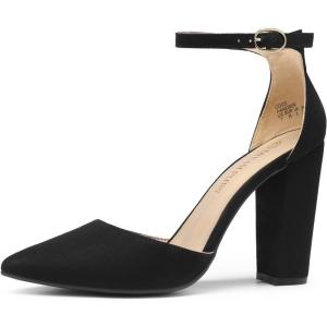 DREAM PAIRS Women’s Coco High Heels Chunky Block Pumps Pointed Closed Toe Ankle Strap Dress Shoes(Black/Suede)
