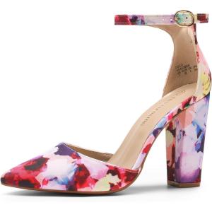 DREAM PAIRS Women’s Coco High Heels Chunky Block Pumps Pointed Closed Toe Ankle Strap Dress Shoes(Floral)