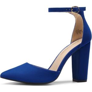 DREAM PAIRS Women’s Coco High Heels Chunky Block Pumps Pointed Closed Toe Ankle Strap Dress Shoes(Royal/Blue)