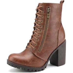 DREAM PAIRS Women’s Combat Ankle Boots Chunky Heel Lace up Fashion Heeled Booties(Tan)