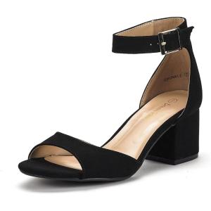 DREAM PAIRS Women’s Heeled Sandals, Chunky Heels, Open Toe Heels, Dressy Pumps Sandals(Black Suede)