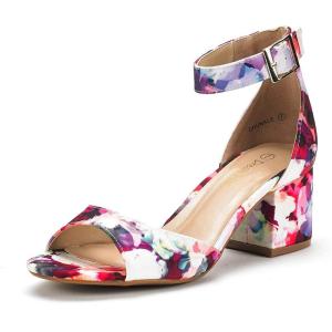 DREAM PAIRS Women’s Heeled Sandals, Chunky Heels, Open Toe Heels, Dressy Pumps Sandals(Floral)