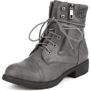 DREAM PAIRS Women’s Lace Up Combat boots Ankle Booties(Grey)