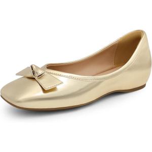 DREAM PAIRS Women’s Low Wedge Dressy Flats, Comfortable Square Toe Rhinestone Wedding Shoes(Gold-metallic)
