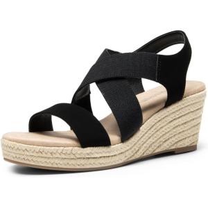 DREAM PAIRS Womens Platform Espadrilles Wedge Sandals, Slip on Elastic Ankle Strap Sandals for Women Casual Dressy Summer(Black-nubuck)