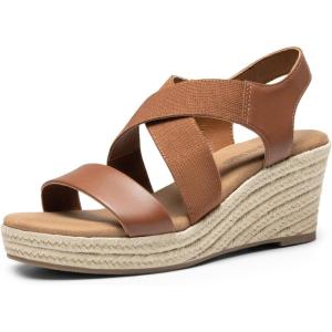 DREAM PAIRS Womens Platform Espadrilles Wedge Sandals, Slip on Elastic Ankle Strap Sandals for Women Casual Dressy Summer(Camel-pu)