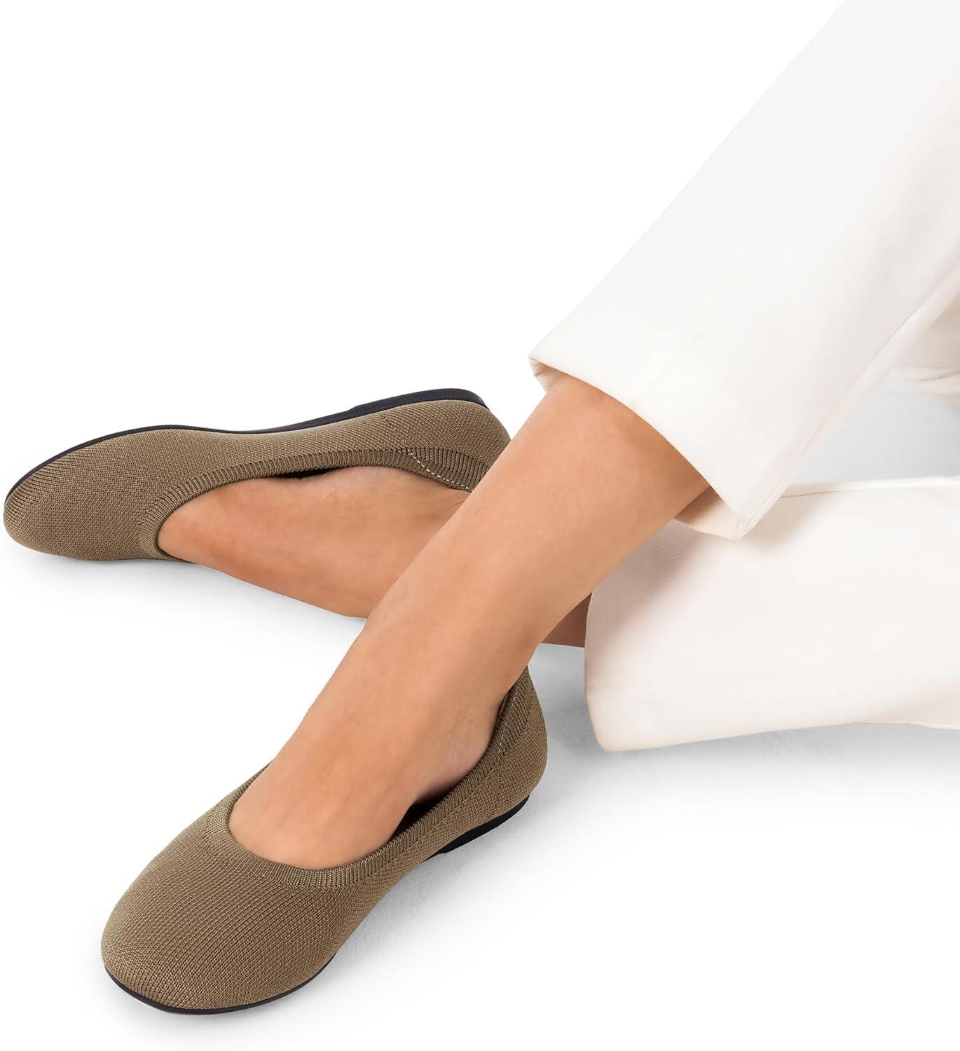 imageDREAM PAIRS Ballet Flats Shoes for Women Foldable Knit Womens Flats with Arch Support Comfortable Shoes for Women Dressy Casual Work OfficeBrown