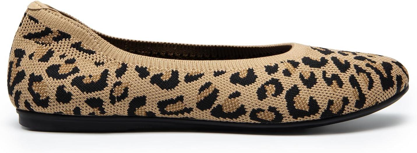 imageDREAM PAIRS Ballet Flats Shoes for Women Foldable Knit Womens Flats with Arch Support Comfortable Shoes for Women Dressy Casual Work OfficeLeopard