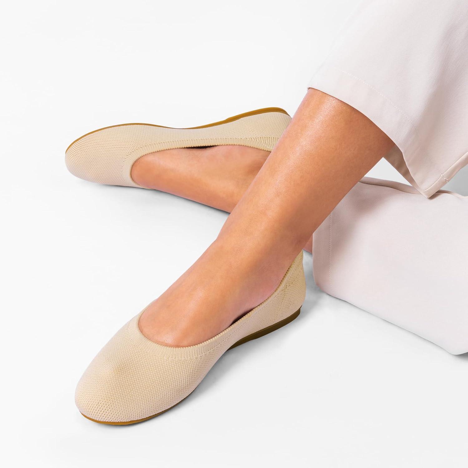 imageDREAM PAIRS Ballet Flats Shoes for Women Foldable Knit Womens Flats with Arch Support Comfortable Shoes for Women Dressy Casual Work OfficeNude