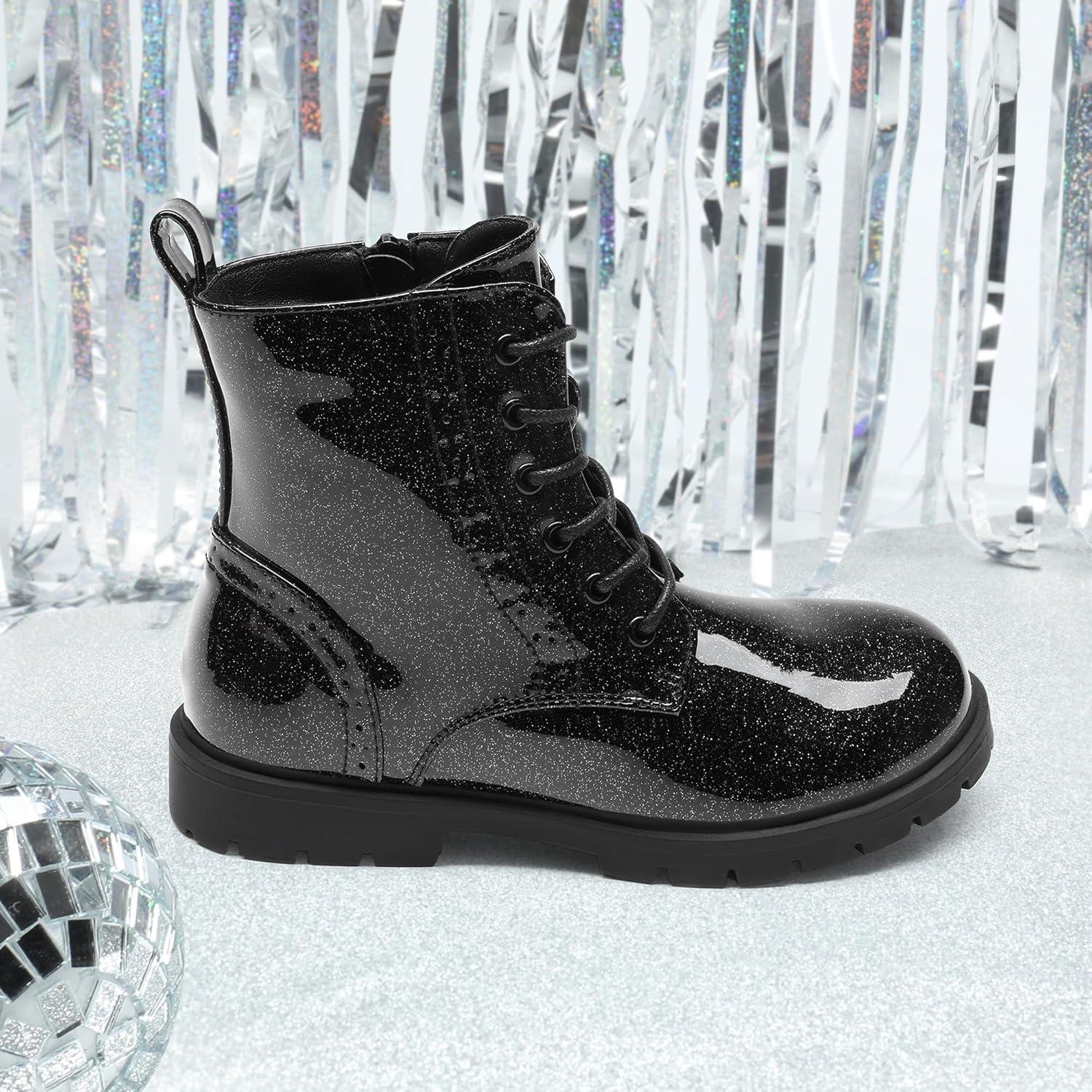 imageDREAM PAIRS Boys Girls Side Zipper Combat Ankle BootsToddlerLittle KidAll Black