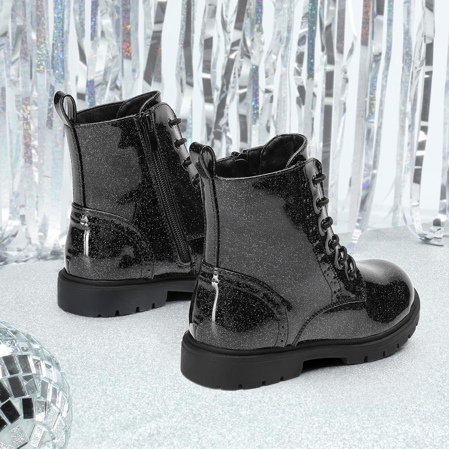 imageDREAM PAIRS Boys Girls Side Zipper Combat Ankle BootsToddlerLittle KidAll Black