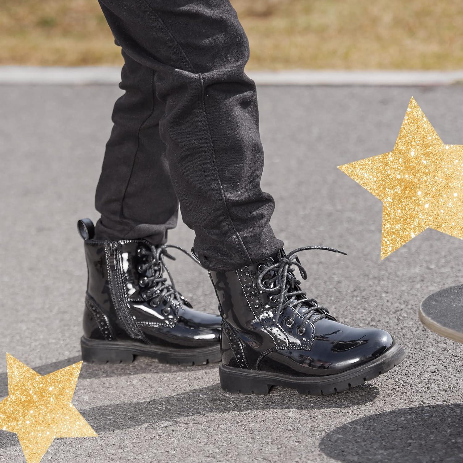 imageDREAM PAIRS Boys Girls Side Zipper Combat Ankle BootsToddlerLittle KidBlack