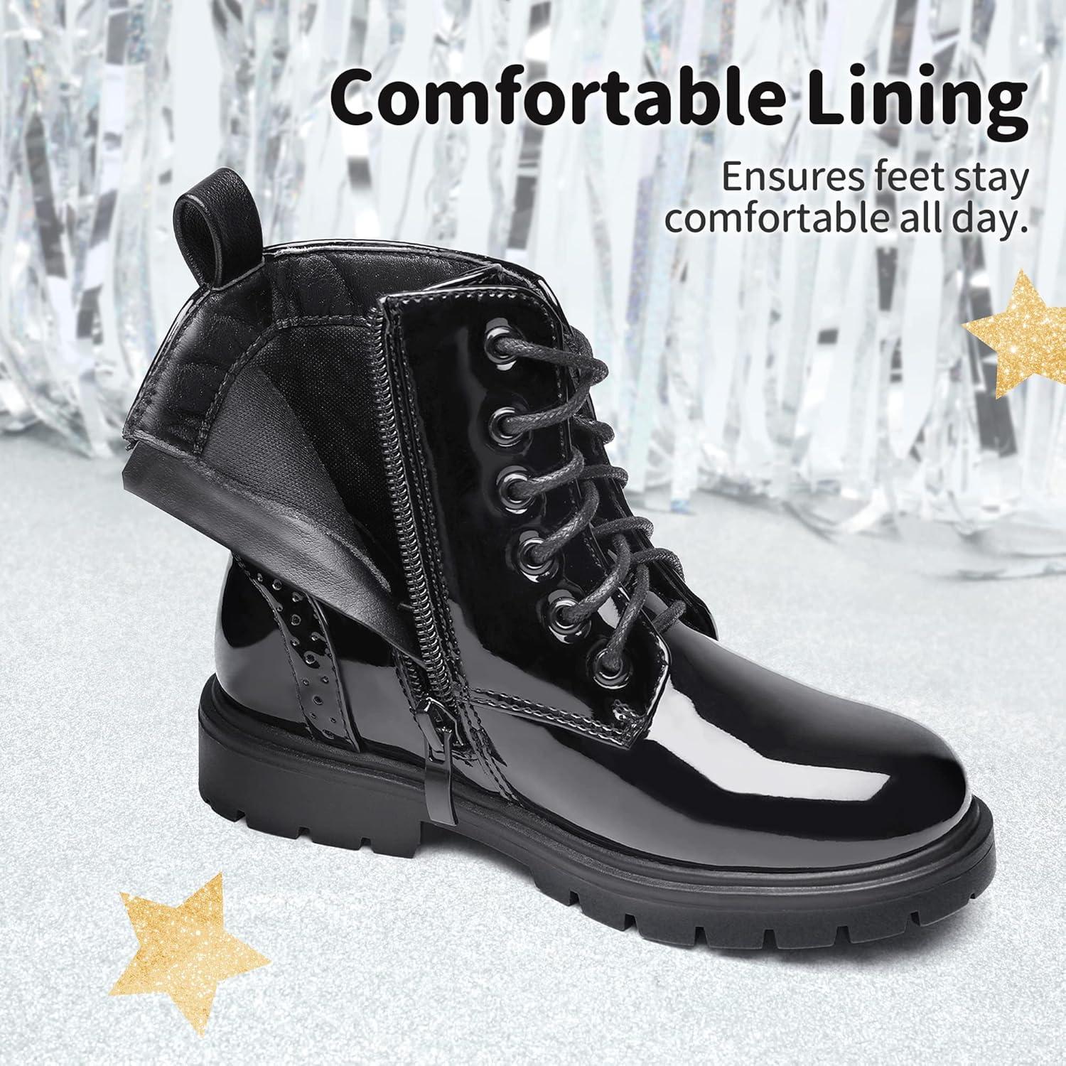 imageDREAM PAIRS Boys Girls Side Zipper Combat Ankle BootsToddlerLittle KidBlack