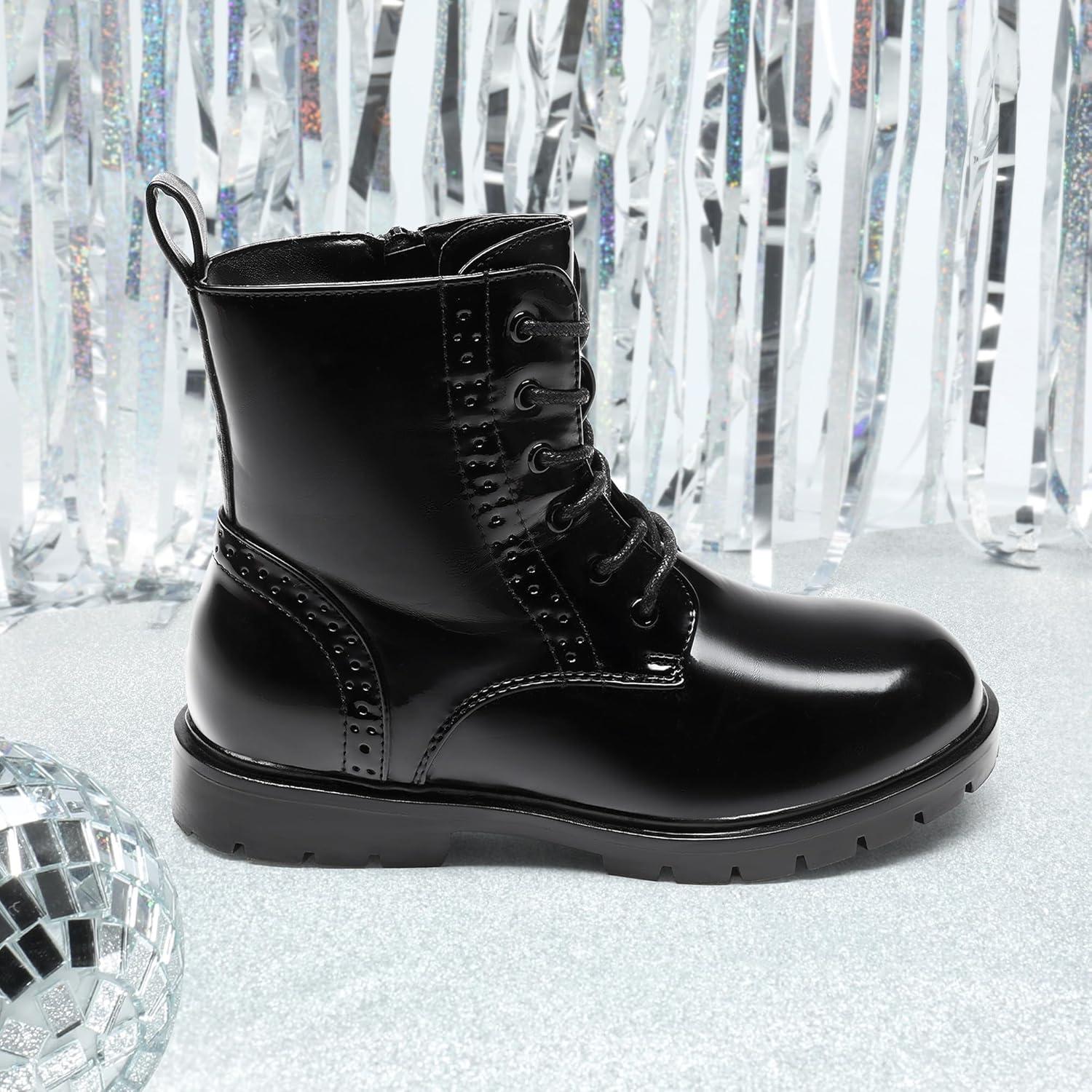 imageDREAM PAIRS Boys Girls Side Zipper Combat Ankle BootsToddlerLittle KidBlack