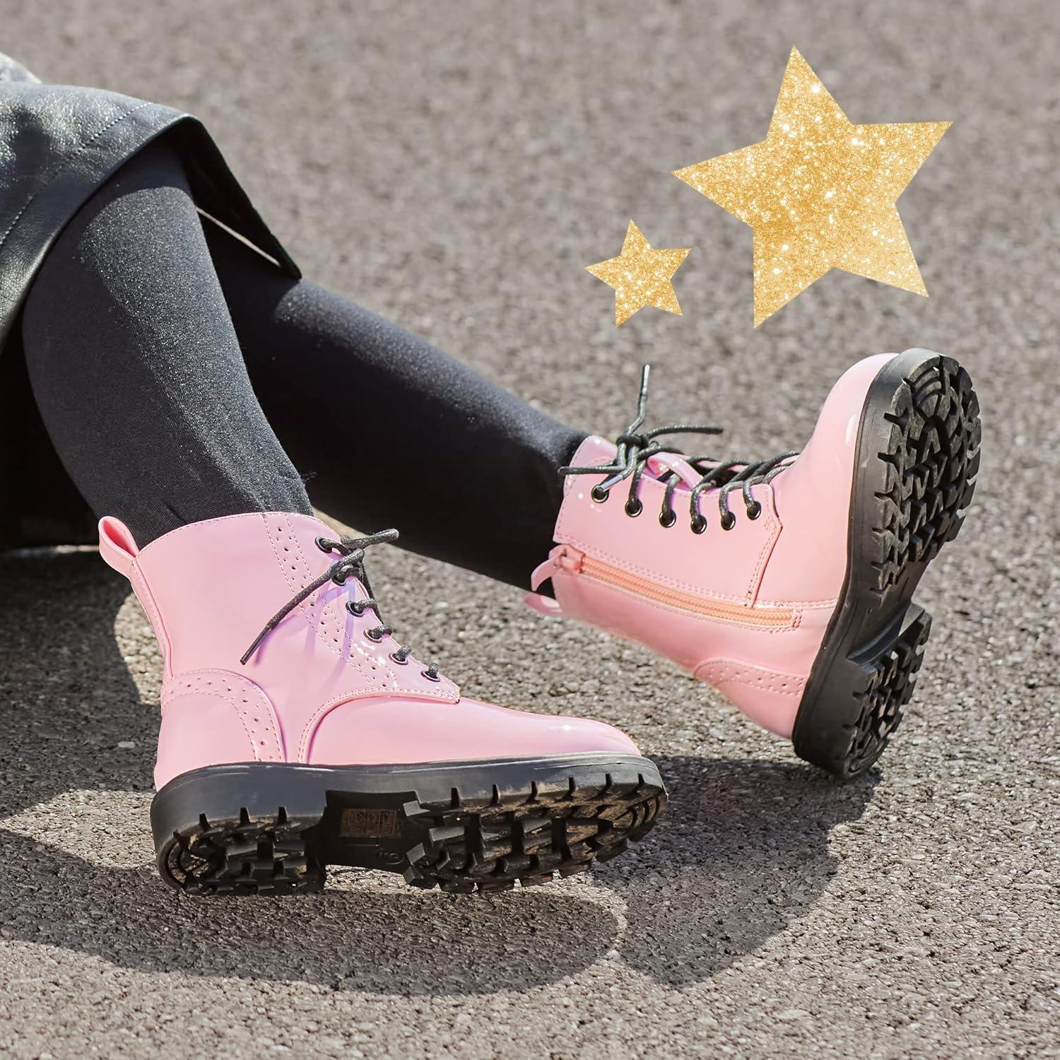 imageDREAM PAIRS Boys Girls Side Zipper Combat Ankle BootsToddlerLittle KidPink